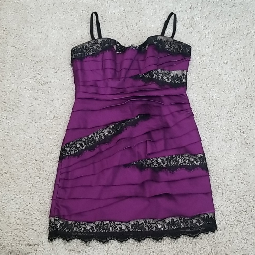 Bebe - Layered Purple & Lace Dress